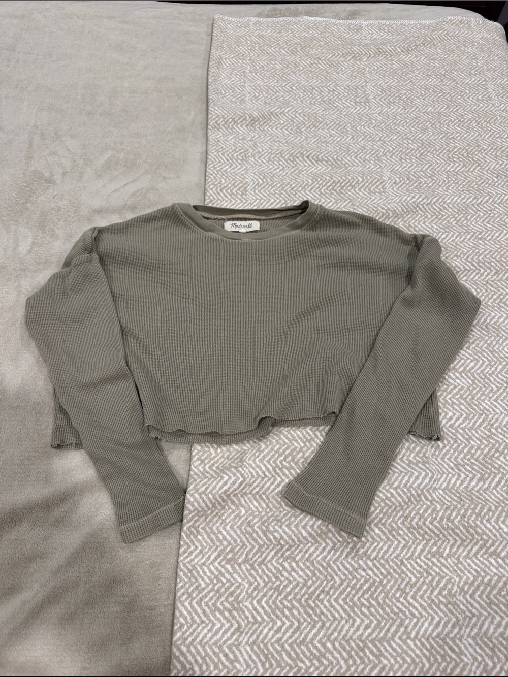 Madewell Cropped Olive Ribbed Long Sleeve Tee
